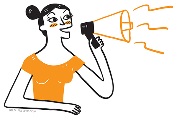 Illustration föreställande en kvinna med en megafon.