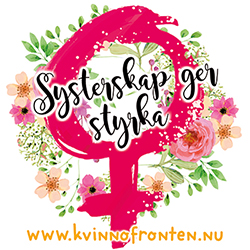 Illustration av kvinnomärke och blommor med texten: Systerskap ger styrka.