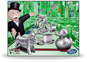 Foto av kartongen till mer nutida Monopolspel