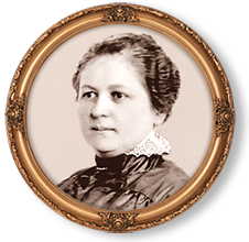 Porträttfoto av Melitta Bentz i oval guldram